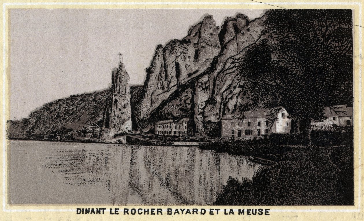 दीनंत, ले रोचर बायर्ड एट ला मीयूज, वालोनिया, बेल्जियम। 19वीं सदी के उत्तरार्ध की क्रोमोलिथोग्राफी। द्वारा अज्ञात कलाकार