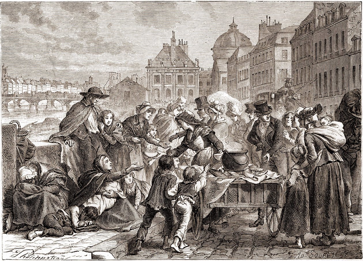 1820 के आसपास भूखे किसानों को भोजन का वितरण - हेनरी मार्टिन द्वारा "" L'Histoire de France"" में द्वारा अज्ञात कलाकार