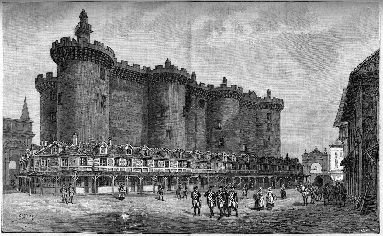 1788 में जेल के साथ बैस्टिल जिले का प्रतिनिधित्व करते हुए उत्कीर्णन। द्वारा अज्ञात कलाकार