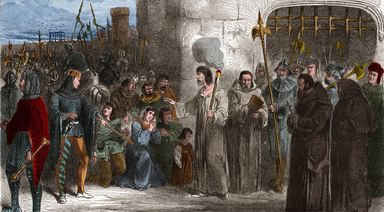 Enguerrand de Marigny (१२६०-१३१५) चेम्बरलेन और किंग फिलिप IV के मंत्री बेल १३१५ में यातना के लिए चलते हुए। पॉल लेहुगुर द्वारा "" हिस्टोइरे डी फ्रांस एन सेंट पेंटिंग्स में उत्कीर्णन "" १८९१ - एंगुएरैंड डी मारिग्नी (१२६०-१३१५) चेम्बरलेन औ द्वारा अज्ञात कलाकार