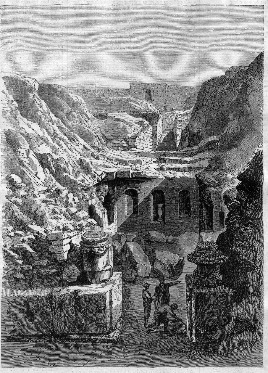 1868 में सेनलिस में की गई खुदाई - शहर के चारों ओर रोमन एरेन्स की खोज - 1868 की नक्काशी द्वारा अज्ञात कलाकार