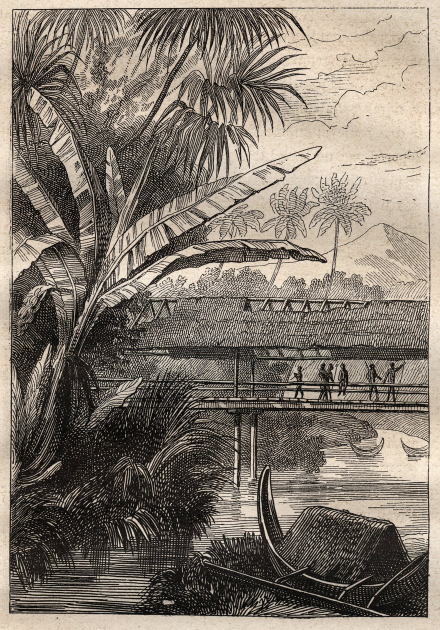 1791 में जीन फ्रेंकोइस गैलाउप डी ला पेरोस (1741-1788) की तलाश में एंटोनी ब्रूनी (ब्रूनी) डी'एंट्रेकास्टो (1737-1793) का अभियान: बोरॉन द्वीप (?) का दृश्य - "द ग्रेट मेरिनर्स ऑफ द ग्रेट मेरिनर्स" से लिया गया चित्रण 18 वीं सदी"" द्वारा अज्ञात कलाकार