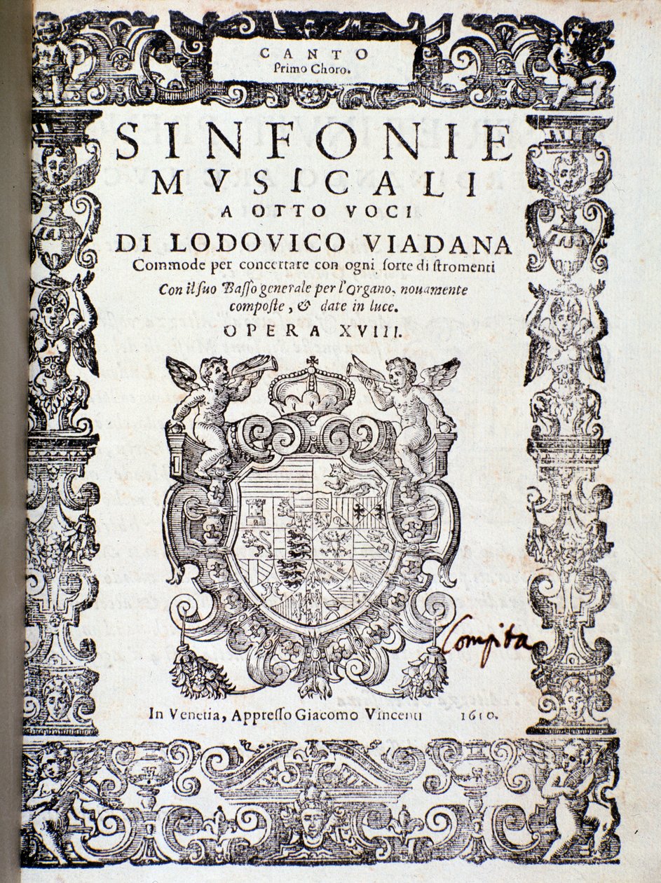 Ludovico Viadana द्वारा संगीतमय सिम्फनीज़ के संगीत स्कोर का अग्रभाग द्वारा अज्ञात कलाकार
