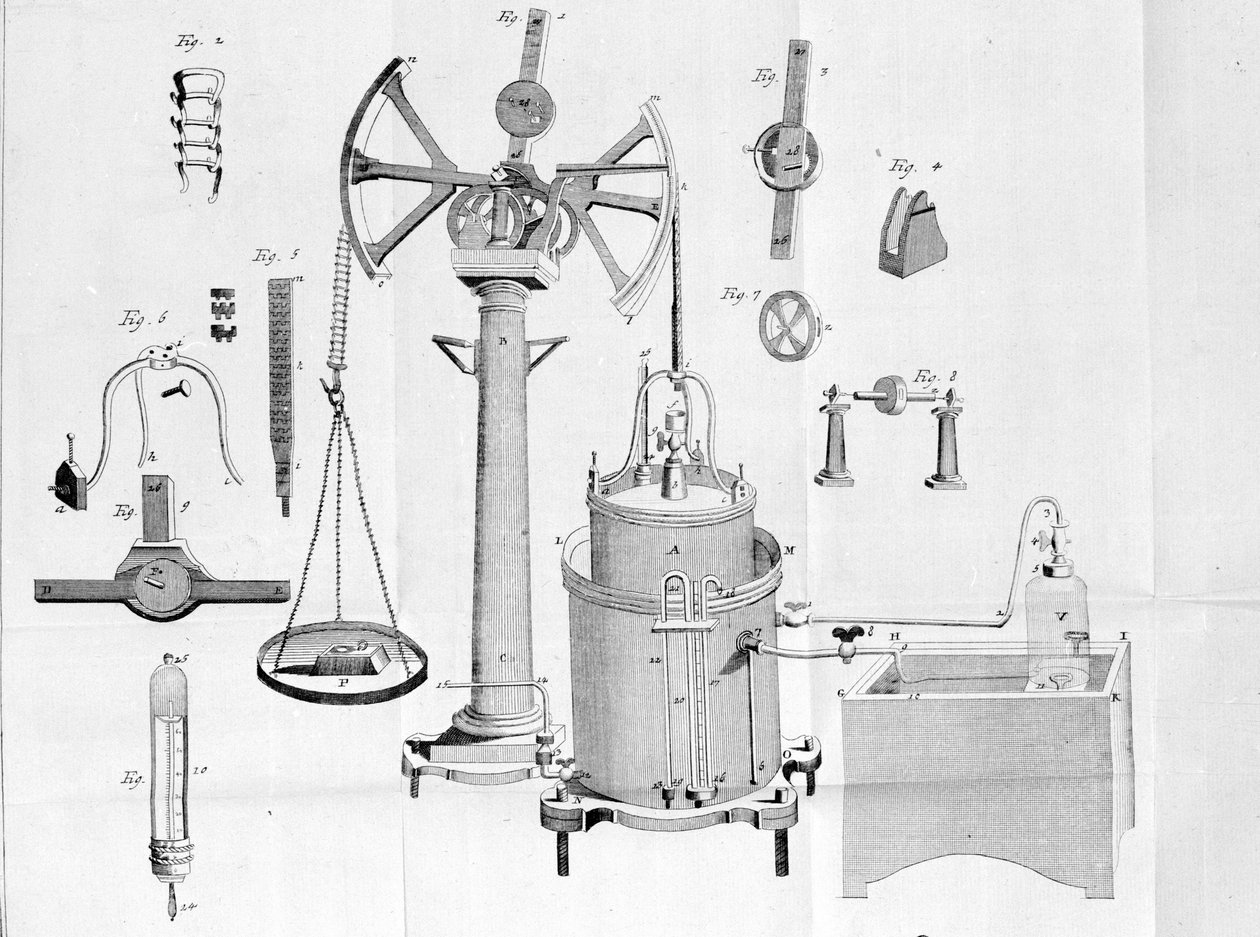 Lavoisier के Gazometer - Lavoisier द्वारा भौतिक और रासायनिक पुस्तिकाओं में द्वारा अज्ञात कलाकार