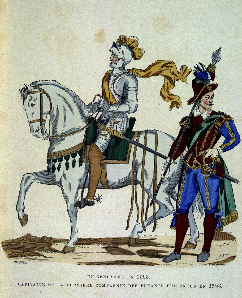 1593 में Gendarme और 1596 में सम्मान के बच्चों की पहली कंपनी के कप्तान - Challamel द्वारा "" La France et les francais "में द्वारा अज्ञात कलाकार