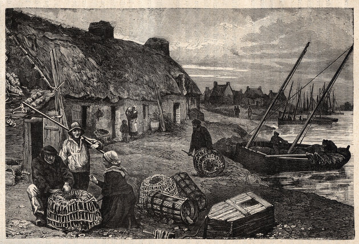 Concarneau - Finistere - Breatgane - "" PATRIE "में उत्कीर्णन - LUCIEN HUARD द्वारा 6 खंडों में DESCRIPTION PECTURESSE DE LA फ्रांस - 19 वीं शताब्दी के अंत में हैबिटेशन डेस पाउचर्स द्वारा अज्ञात कलाकार