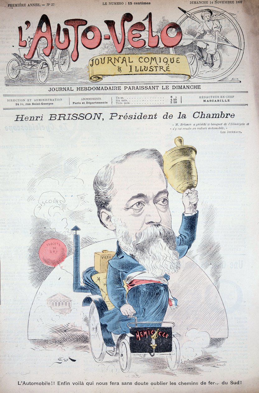 हेनरी ब्रिसन एन ऑटोमोबाइल (चैम्बर के अध्यक्ष) - 14/11/1897 के "" l'Auto-Vélo "" "में, बाइबिल। पेरिस शहर का। द्वारा अज्ञात कलाकार