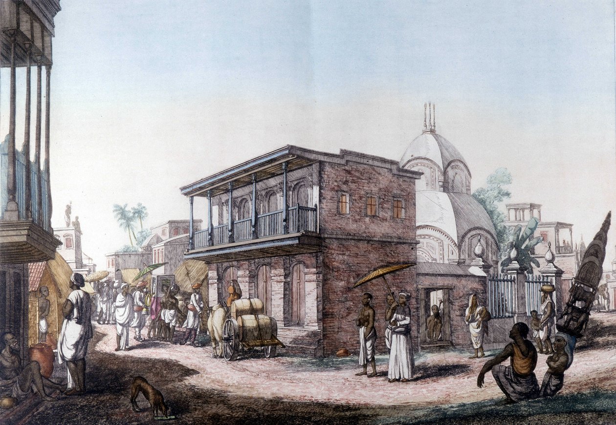 हिंदू इमारतें: भारत के कलकत्ता (कलकत्ता) शहर में सड़क। द्वारा अज्ञात कलाकार