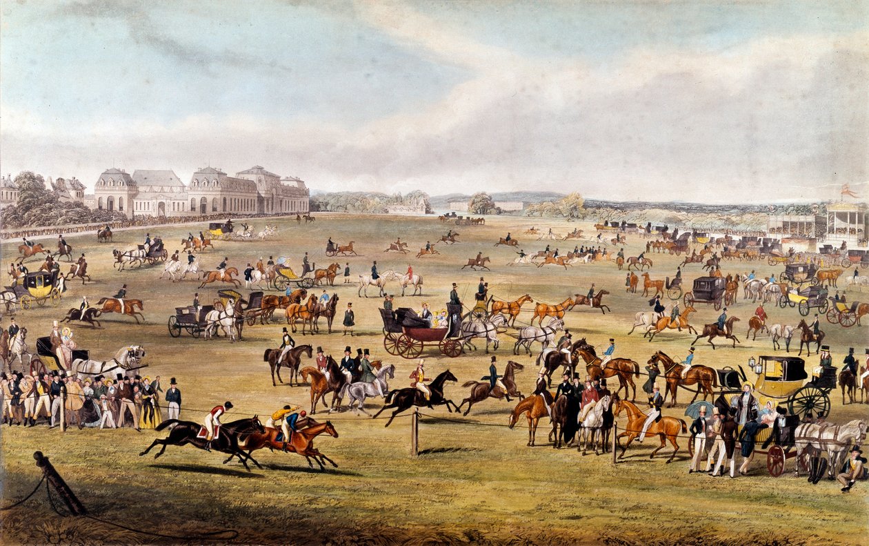 1841 के ड्यूक ऑफ ऑरलियन्स एनग्रेविंग के संरक्षण में चैंटिली में घुड़दौड़। निजी संग्रह द्वारा अज्ञात कलाकार