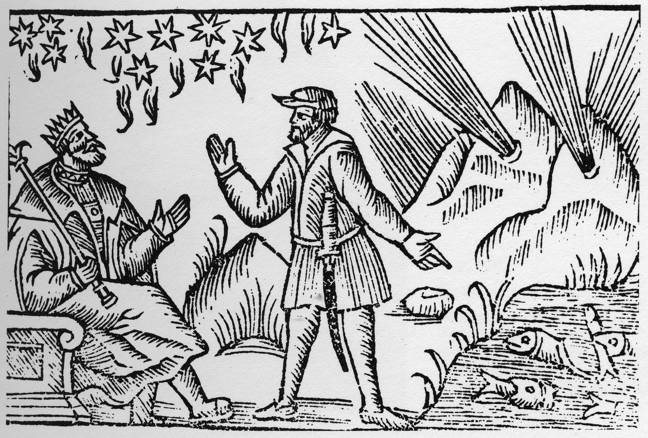 इचथ्योमेन्सिया: मछली की गति से अटकल - "हिस्टोरिया डे जेंटिबस सेप्टेंट्रियोनालिबस" (उत्तर के लोगों का इतिहास) द्वारा ओलॉस मैग्नस, रोम 1555 द्वारा अज्ञात कलाकार