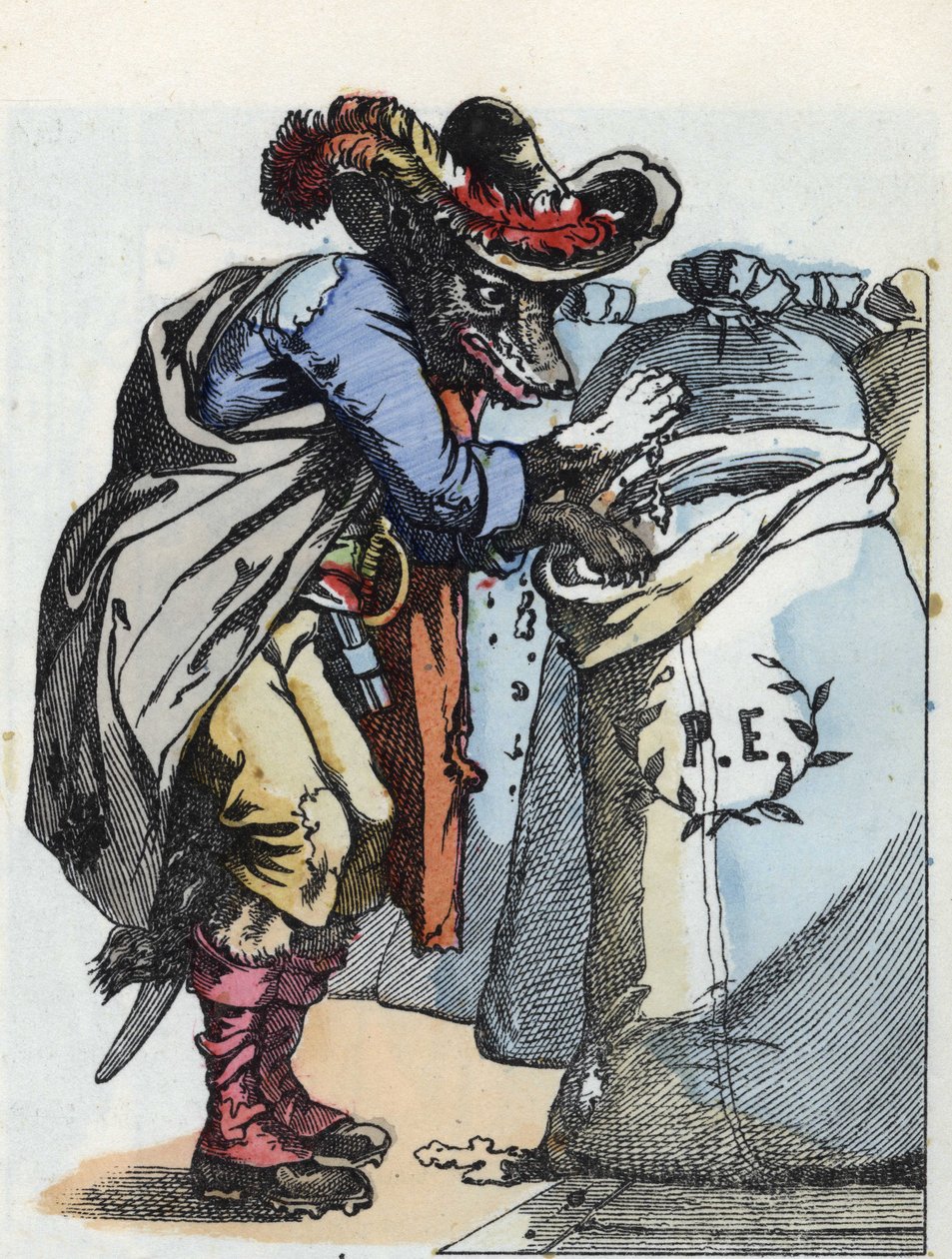 जीन डे ला फोंटेन की एक कल्पित कहानी के बाद "कॉम्पेयर ले लूप, मैत्रे रेनार्ड, कोमेरे ला चेवरे एट सेस पेटिट्स बिक्वेट्स" कहानी का चित्रण। "" छोटों के लिए घर से किस्से"" में। उन्नीसवीं सदी की अनाम उत्कीर्णन। द्वारा अज्ञात कलाकार