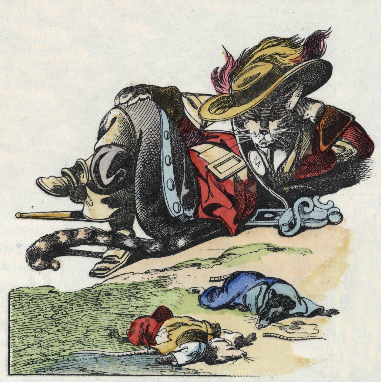 कहानी का चित्रण "द टेरिबल रामिनग्रोबिस एंड द माइस"" चरित्र जीन डे ला फोंटेन द्वारा दंतकथाओं को चित्रित करता है। "" छोटों के लिए घर से किस्से"" में। उन्नीसवीं सदी की अनाम उत्कीर्णन। द्वारा अज्ञात कलाकार