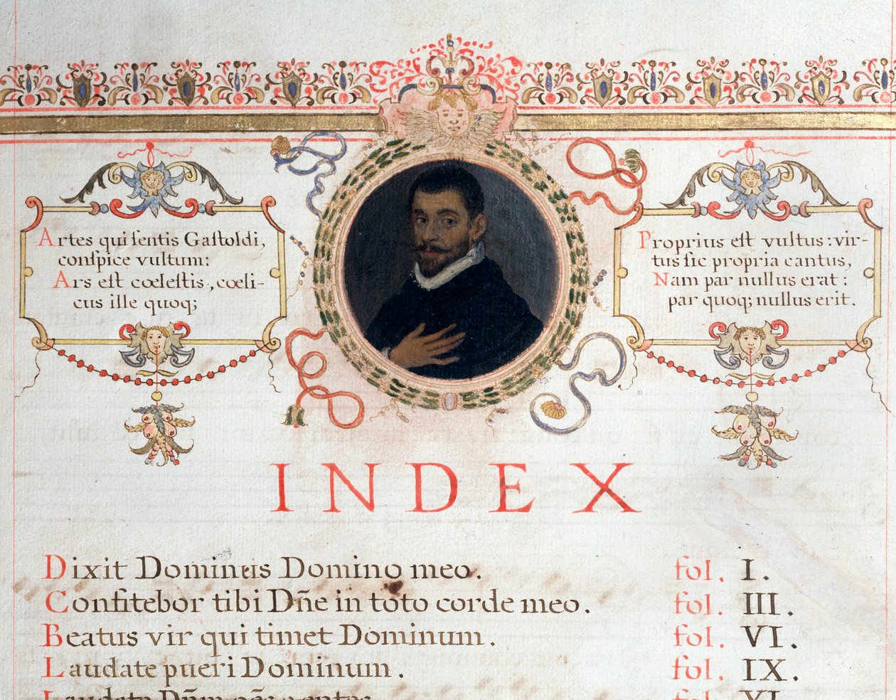 Giovanni Giacomo Gastoldi . के चित्र के साथ अनुक्रमणिका पृष्ठ द्वारा अज्ञात कलाकार
