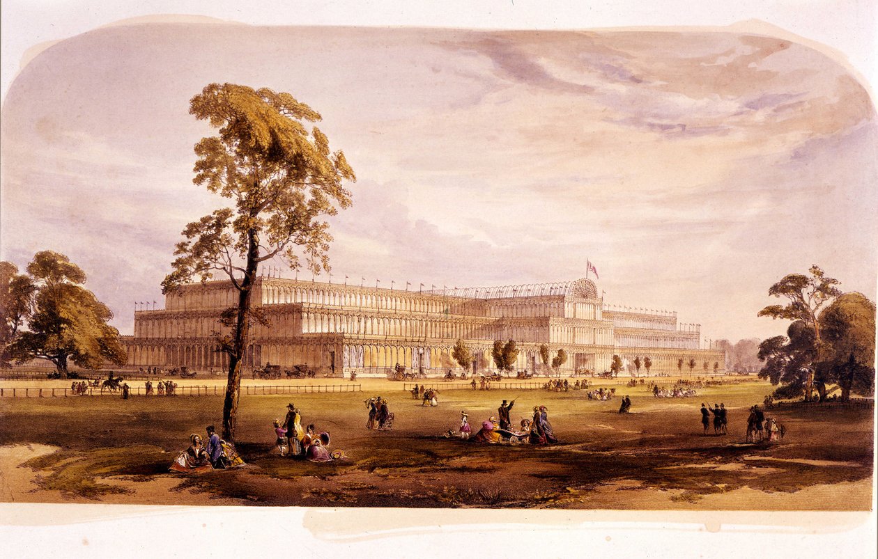 औद्योगिक क्रांति: लंदन (हाइड पार्क) 19वीं सदी में 1851 में विश्व प्रदर्शनी के लिए जोसेफ पैक्सटन द्वारा निर्मित क्रिस्टल पैलेस का दृश्य द्वारा अज्ञात कलाकार