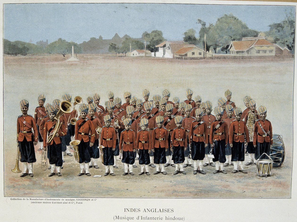इंग्लिश इंडीज का इन्फैंट्री बैंड - उत्कीर्णन, 19 वीं शताब्दी के अंत में। द्वारा अज्ञात कलाकार