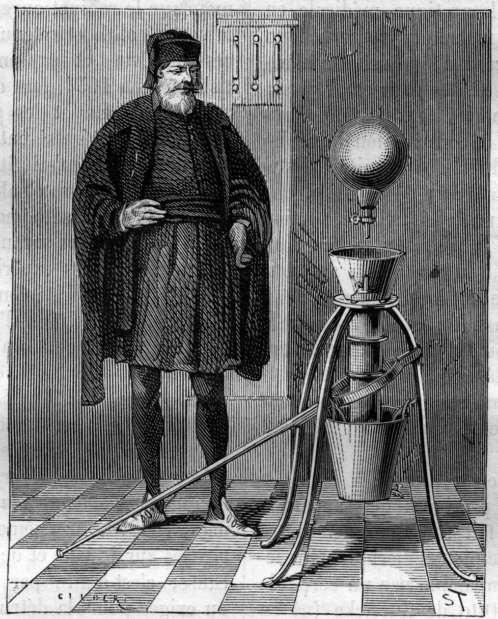 आविष्कार: जर्मन आविष्कारक ओटो डी गुएरिके (ओटो डी गुएरिके) (1602-1686) द्वारा वायवीय मशीन। "" ला नेचर "" में उत्कीर्णन द्वारा अज्ञात कलाकार