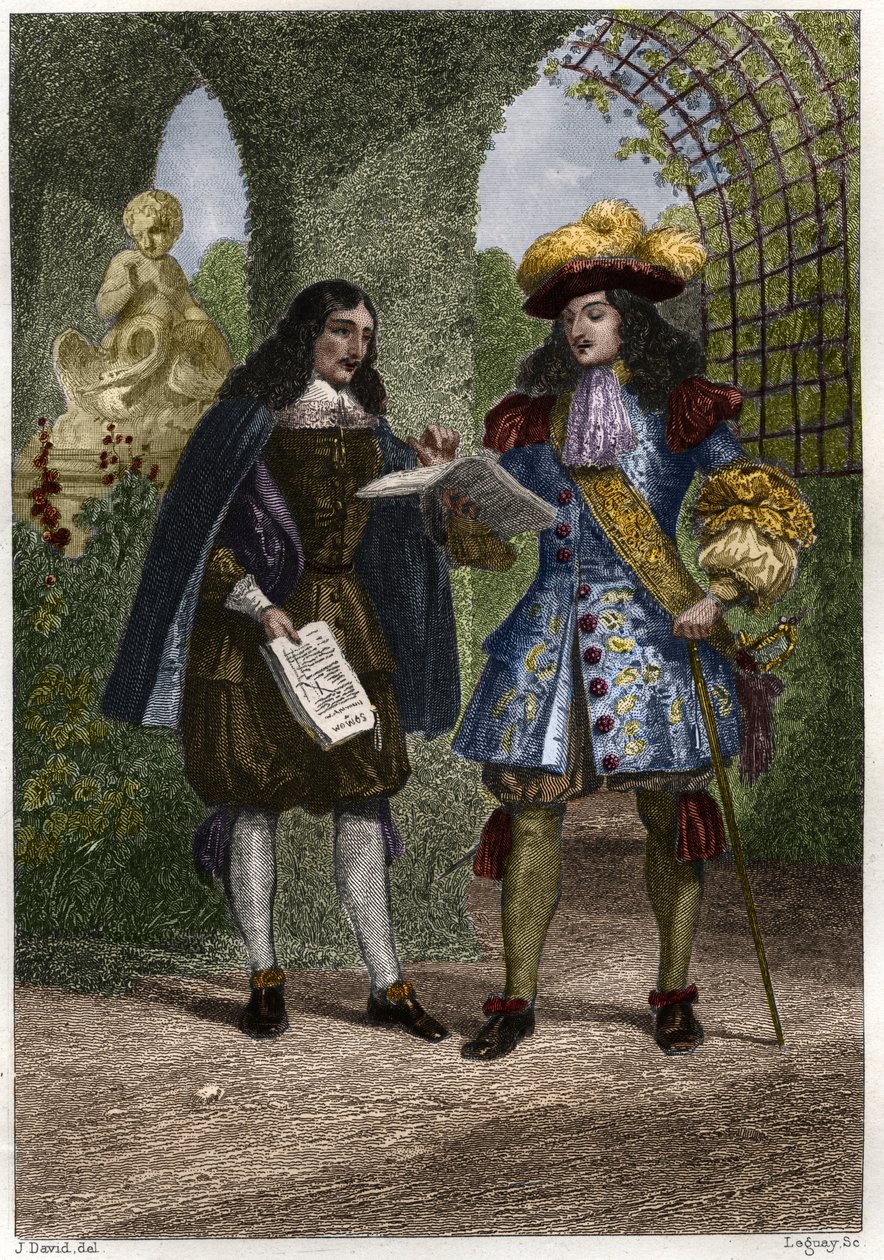 जॉन द बैपटिस्ट (जीन-बैप्टिस्ट) कोलबर्ट (1619-1683) लुई XIV, फ्रांस के राजा और नवरे (1638-1715) के साथ। 19वीं सदी की नक्काशी। निजि संग्रह। द्वारा अज्ञात कलाकार