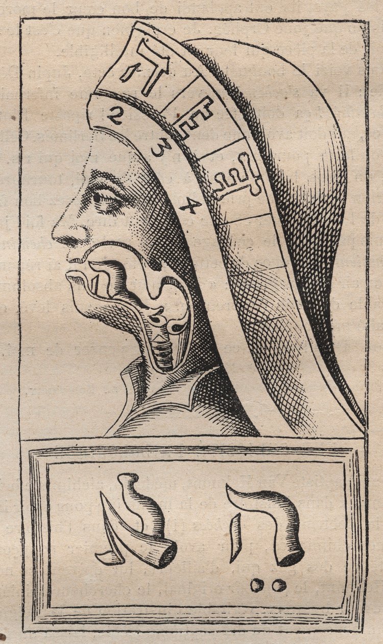 कबला - कबलाले - फ्रांसिस मर्करी वैन हेलमोंट (1618-1699) (फ्रेंकोइस मर्क्योर वैन हेलमोंट) के "" हिब्रू वर्णमाला प्राकृतिक वसंत संक्षिप्त स्केच "(प्रकृति की वर्णमाला) से चित्रण - इस काम में, वैन हेलमोंट ने दावा किया कि प्रत्येक पत्र द्वारा अज्ञात कलाकार