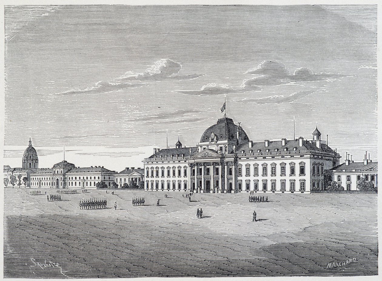 L'Ecole Militaire des Invalides Champ de Mars से देखा गया - उत्कीर्णन, c. 1830 द्वारा अज्ञात कलाकार