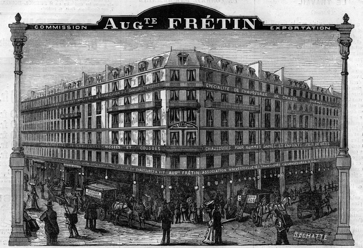लार्ज चौसेज निर्माण "" ऑगस्टे फ्रेटिन "", पेरिस VIth Arrondissement 64, rue de Rennes। १८८३ से उत्कीर्णन द्वारा अज्ञात कलाकार