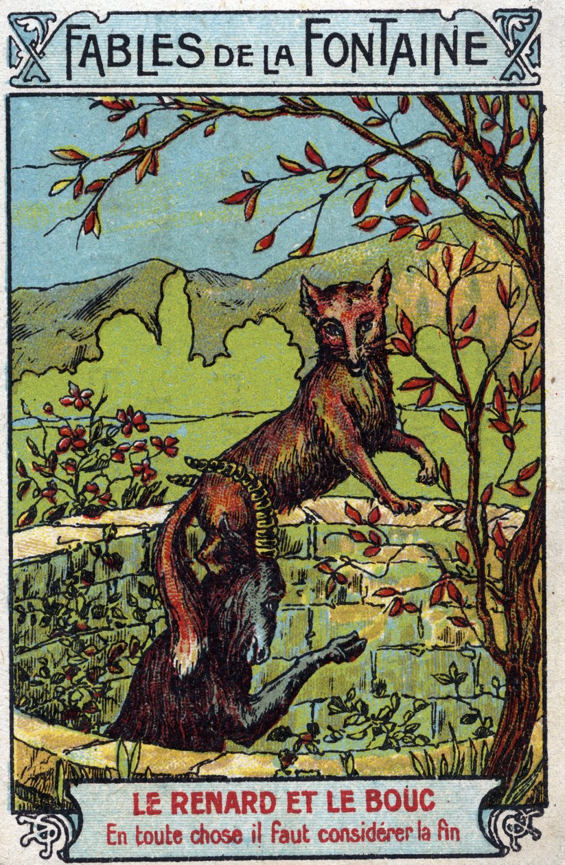 Le Fox et le Bouc - Fables by Jean de La Fontaine (1621-95) - 19वीं सदी के अंत की क्रोमोलिथोग्राफी निजी संग्रह द्वारा अज्ञात कलाकार