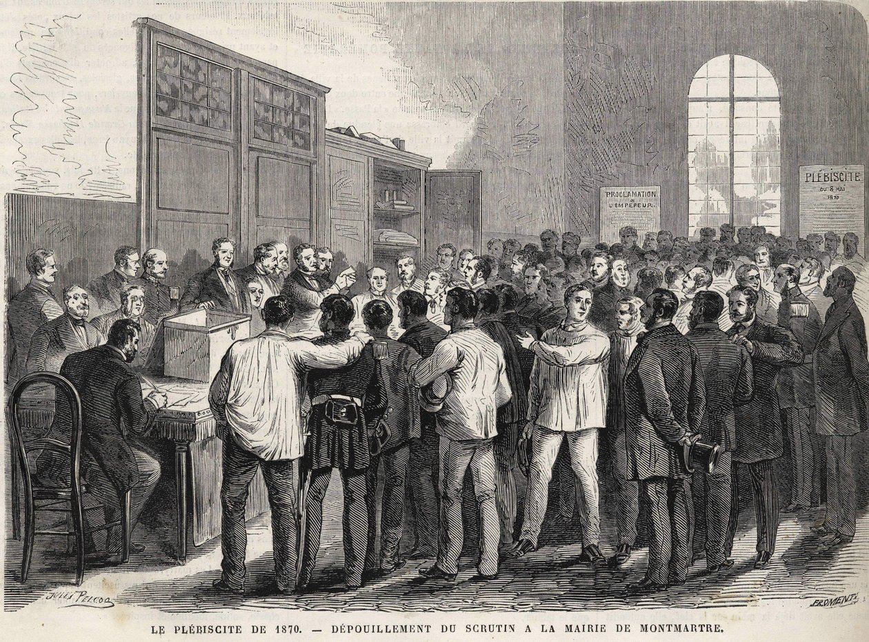 ले प्लेबिसाइट डे 1870, मोंटमार्ट्रे के टाउन हॉल में मतगणना। द्वारा अज्ञात कलाकार
