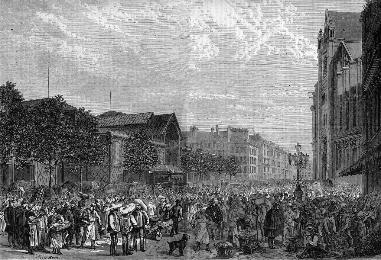 1878 में पेरिस में लेस हॉल्स सेंट्रल। द्वारा अज्ञात कलाकार