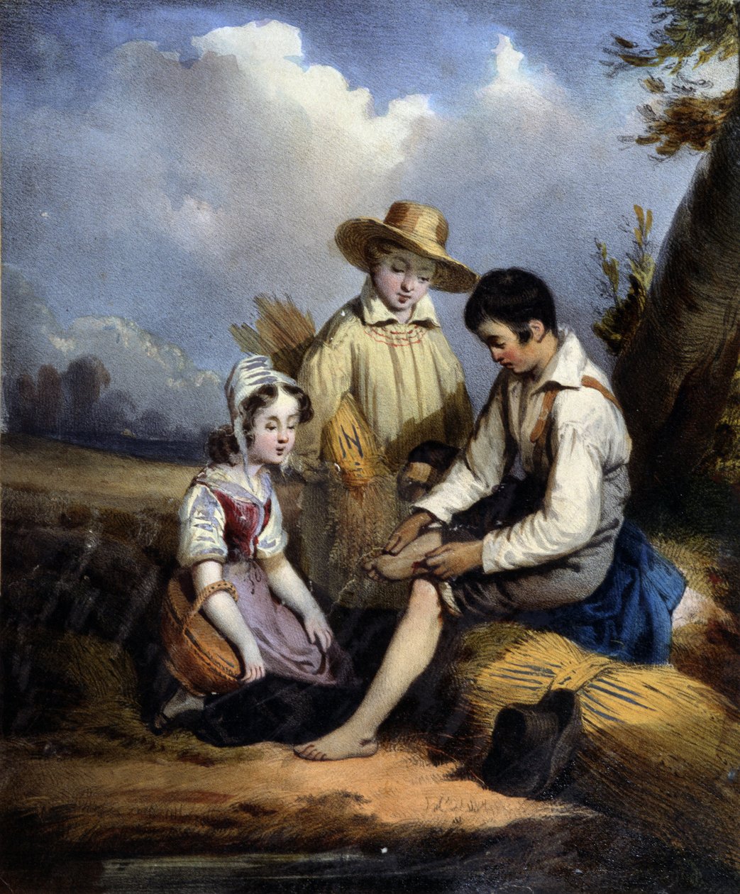 लेस पेटिट्स रीपर्स (पैर में एक घायल), v.1840 द्वारा अज्ञात कलाकार