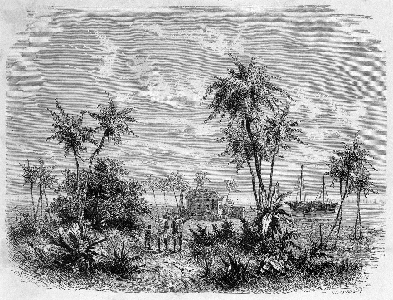 ज़ांज़ीबार में लिविंगस्टोन हाउस - "" लिविंगस्टोन की अंतिम यात्रा 1866-1873 "" "" राउंड द वर्ल्ड "", दूसरा सेम। १८७५ द्वारा अज्ञात कलाकार