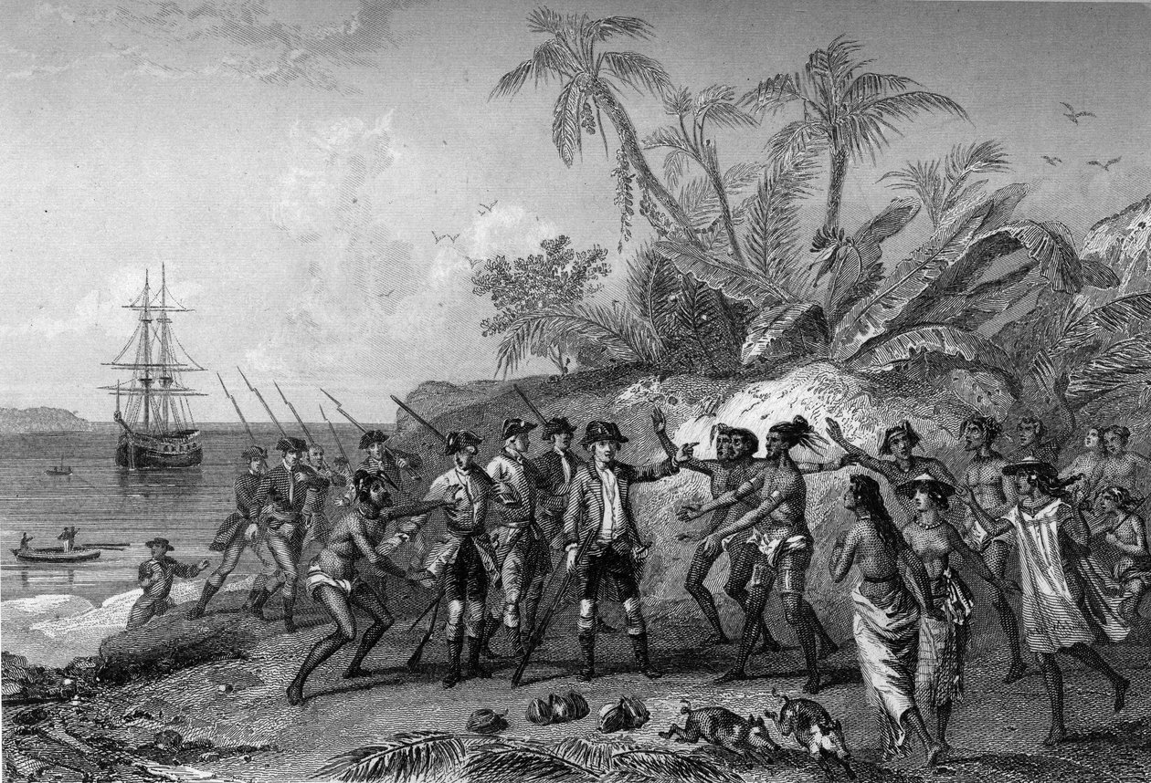 लुई एंटोनी कॉम्टे डी बौगेनविले, फ्रांसीसी नाविक (1729-1811), ताहिती में मार्क्विस के द्वीपों के पास, 6 अप्रैल द्वारा अज्ञात कलाकार