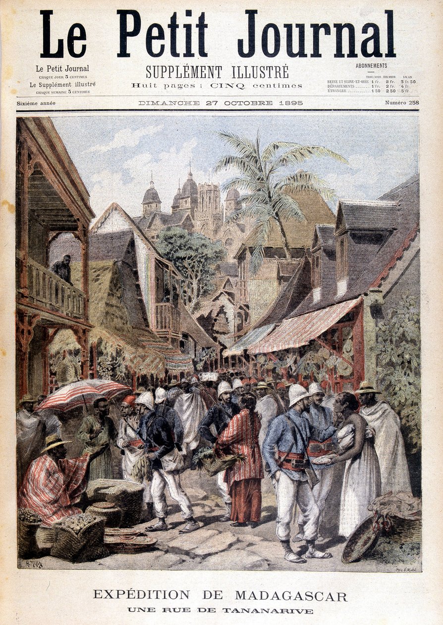 मेडागास्कर अभियान: तानानारिव में एक सड़क - 27/11/1895 के "ले पेटिट जर्नल" में द्वारा अज्ञात कलाकार