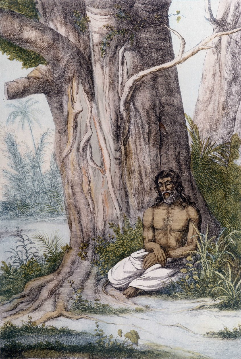 एक पेड़ के पैर पर ध्यान, भारत। द्वारा अज्ञात कलाकार