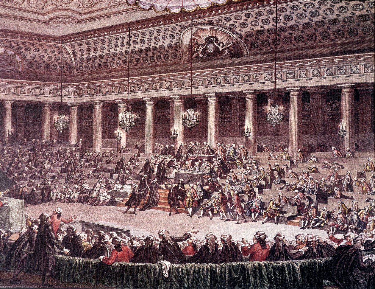 विशेषाधिकारों के उन्मूलन के लिए 4 अगस्त 1789 की रात को संविधान सभा की बैठक द्वारा अज्ञात कलाकार