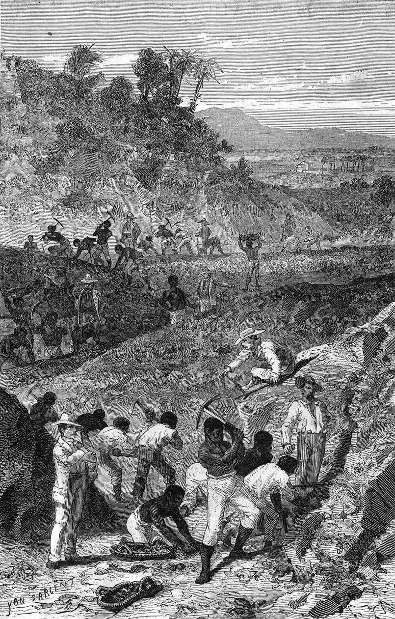 1869 में अफ्रीका में हीरे की खदान का खनन। द्वारा अज्ञात कलाकार