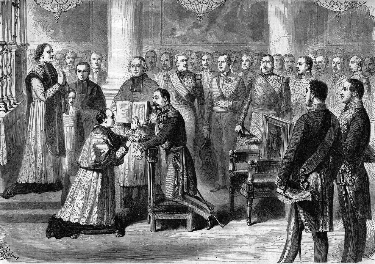 1863 में ट्यूलरीज के चैपल में नेपोलियन III के हाथों शपथ लेते हुए पेरिस के मोनसिग्नोर जॉर्जेस डारबॉय (1813-1871) आर्कहेव। द्वारा अज्ञात कलाकार