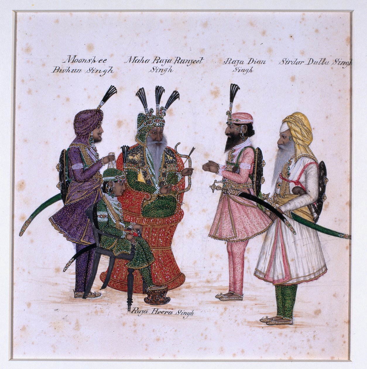 Moonshee Bishun Singh, Maha Raja Ranjeet Singh, Raja Dian Singh, Sirdar Dulla Singh द्वारा अज्ञात कलाकार