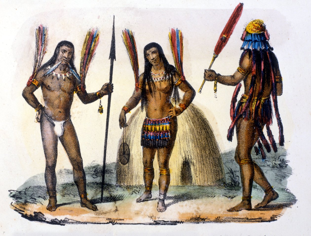 इक्वाडोर में मुंड्रुकु और जिवरोस इंडियंस। उत्कीर्णन 1846-48। द्वारा अज्ञात कलाकार