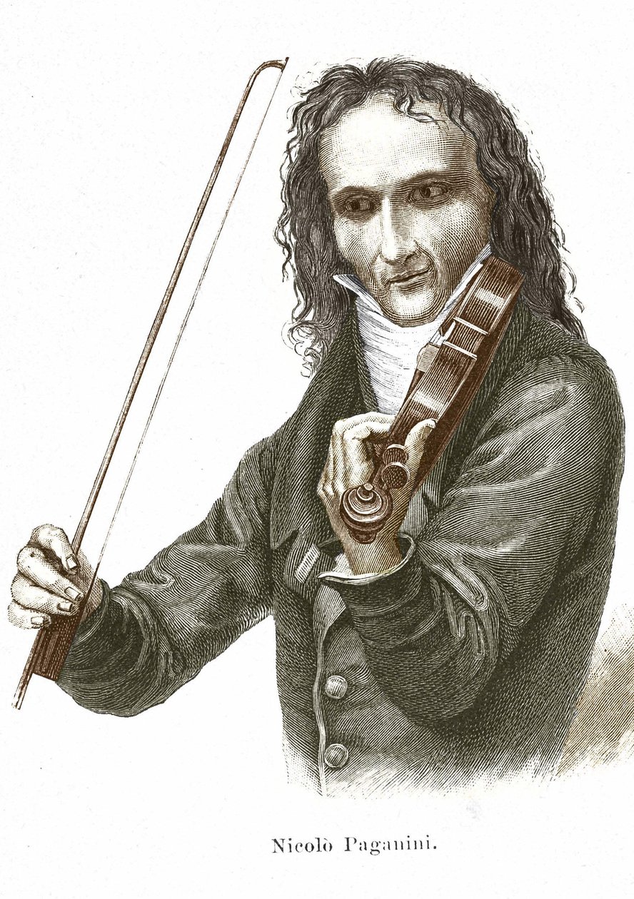 निकोलो पगनिनी (1782 - 1840) अपने स्ट्राडिवेरियस (इतालवी लुथियर एंटोनियो स्ट्राडिवरी द्वारा निर्मित वायलिन) पर खेलता है। द्वारा अज्ञात कलाकार