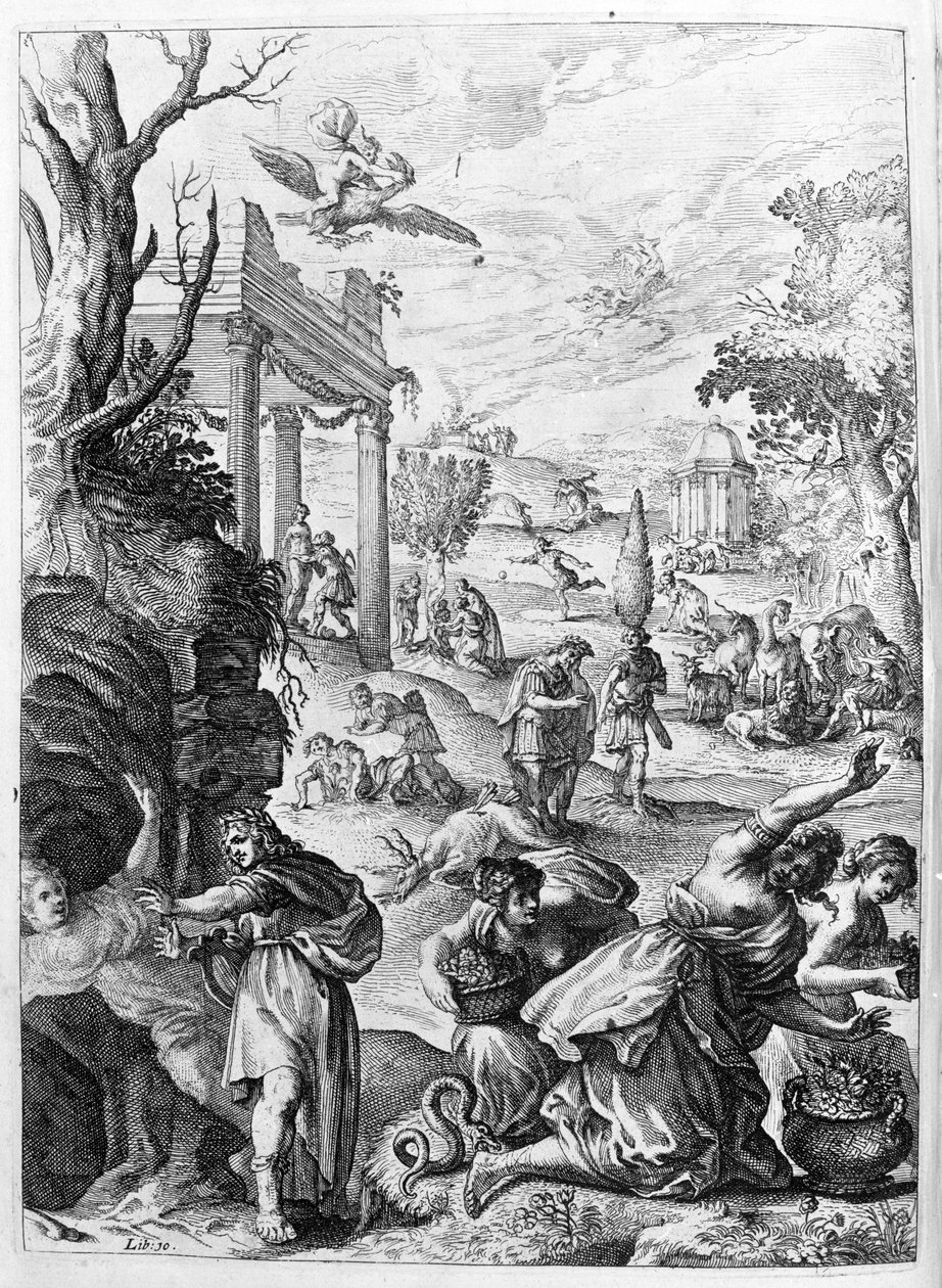 Ovide (Ovid) - पुस्तक १५ के लिए चित्रण - (Ovid's Metamorphoses book um Marks 15 th. Farnabii।) थॉमस फ़ार्नबी (फ़रनाब) द्वारा नोट (१५७५-१६४७) द्वारा अज्ञात कलाकार
