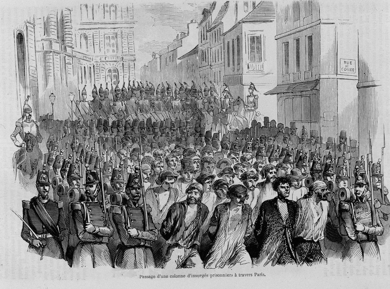 पेरिस के माध्यम से कैदी विद्रोहियों के एक स्तंभ को पारित करना, 1848 की क्रांति द्वारा अज्ञात कलाकार