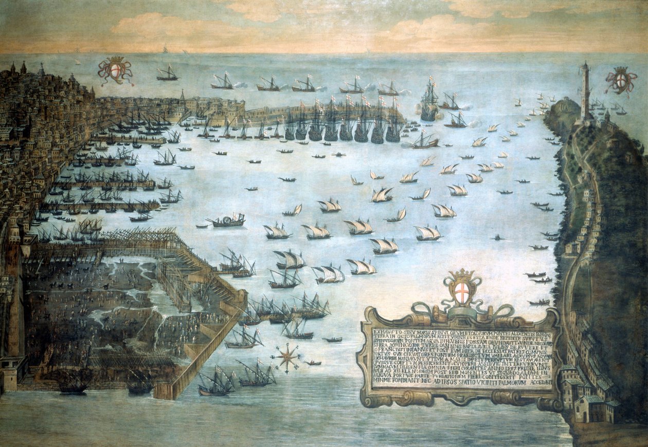 1597 में जेनोआ का बंदरगाह। जेनोआ का नौसेना संग्रहालय - पेगली। द्वारा अज्ञात कलाकार