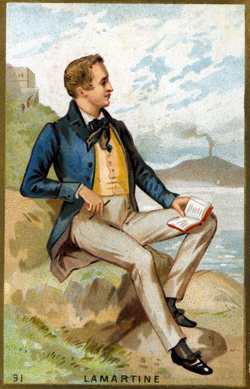 अल्फोंसो डी लैमार्टिन का पोर्ट्रेट (1790 - 1869) फ्रांसीसी कवि। 19वीं सदी की क्रोमोलिथोग्राफी। द्वारा अज्ञात कलाकार