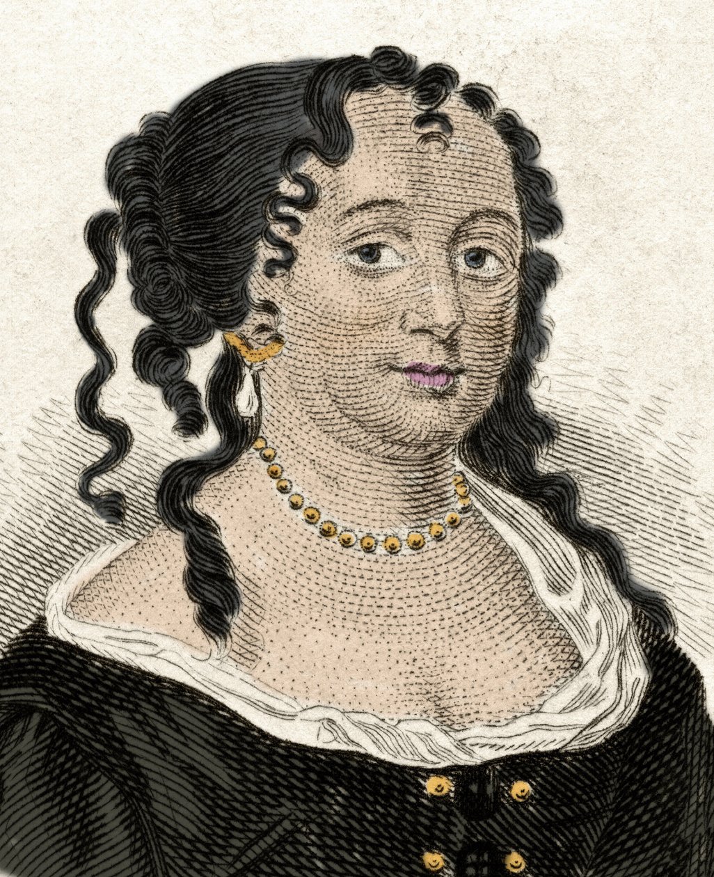 ऐनी हाइड (1637-1671), डचेस ऑफ यॉर्क और इंग्लैंड के जेम्स द्वितीय की पहली पत्नी का पोर्ट्रेट। 19वीं सदी की नक्काशी। द्वारा अज्ञात कलाकार