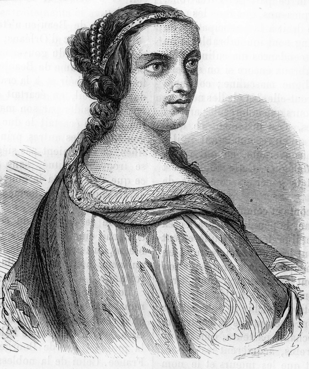 फ्रांस की ऐनी (1462-1522), लुई इलेवन की बेटी, डचेस ऑफ बॉर्बन, ऐनी डी ब्यूजेयू का पोर्ट्रेट। 19वीं शताब्दी का उत्कीर्णन।) 19वीं सदी की नक्काशी। द्वारा अज्ञात कलाकार