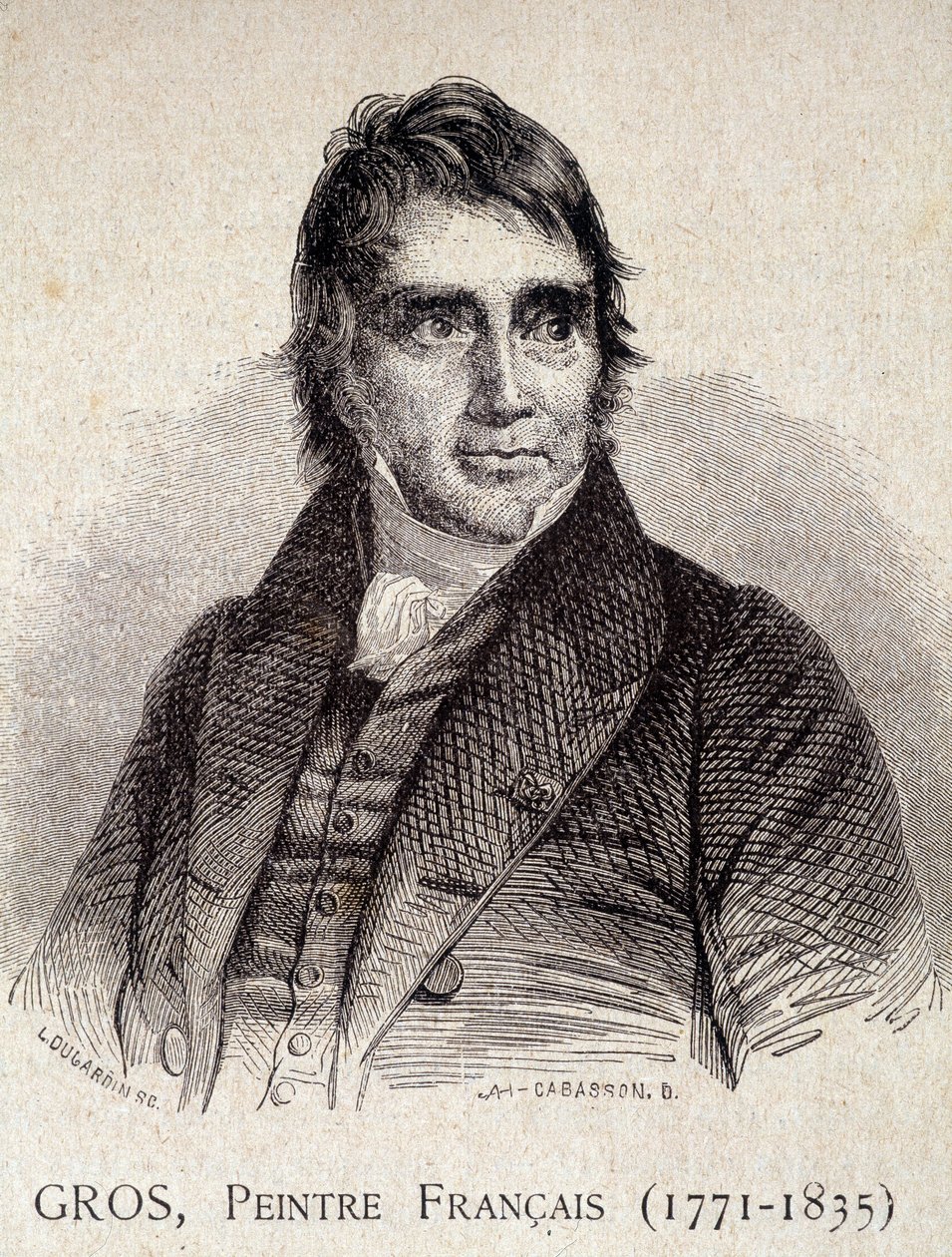 एंटोनी जीन ग्रोस का पोर्ट्रेट, फ्रांसीसी चित्रकार (1771-1835) - "लेस कंटेम्पोरेन्स" में, और 19वीं सदी के अंत में (उत्कीर्णन) द्वारा अज्ञात कलाकार