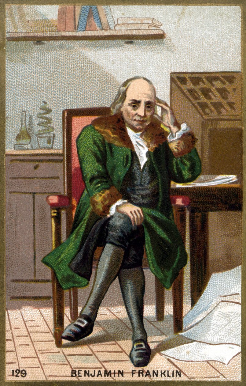 बेंजामिन फ्रैंकलिन का पोर्ट्रेट (1706 - 1790)। 19 वीं शताब्दी के उत्तरार्ध की क्रोमोलिथोग्राफी। द्वारा अज्ञात कलाकार