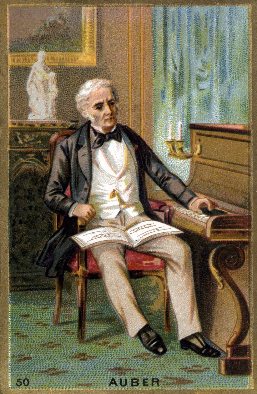 डेनियल फ्रांकोइस एस्प्रिट औबर (1782-1871), फ्रांसीसी संगीतकार का पोर्ट्रेट। 19 वीं शताब्दी की क्रोमोलिथोग्राफी। द्वारा अज्ञात कलाकार