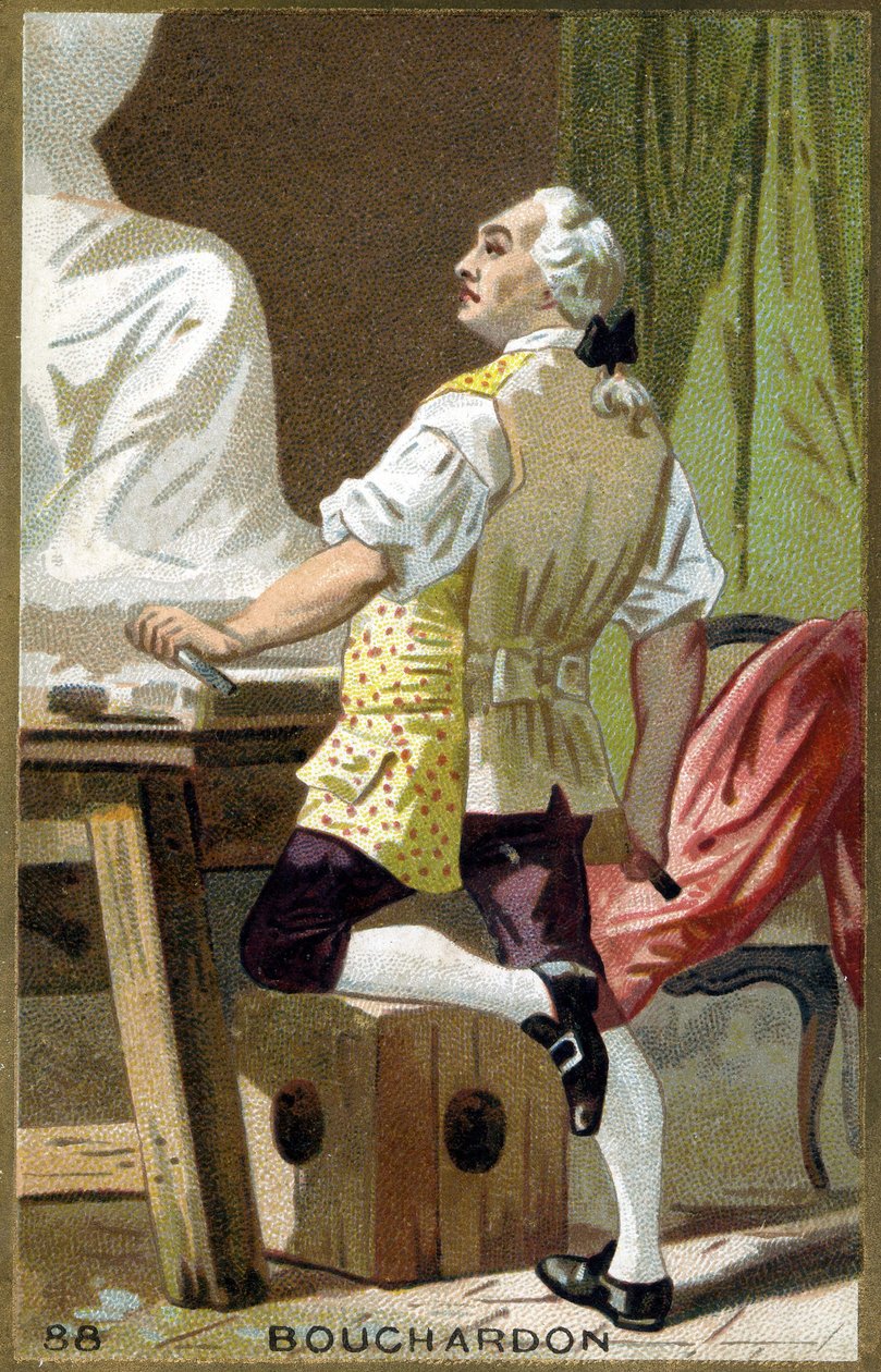 एमिल बूचार्डन (1698 - 1762) का पोर्ट्रेट, फ्रांसीसी मूर्तिकार और कार्टूनिस्ट। 19 वीं शताब्दी की क्रोमोलिथोग्राफी। द्वारा अज्ञात कलाकार