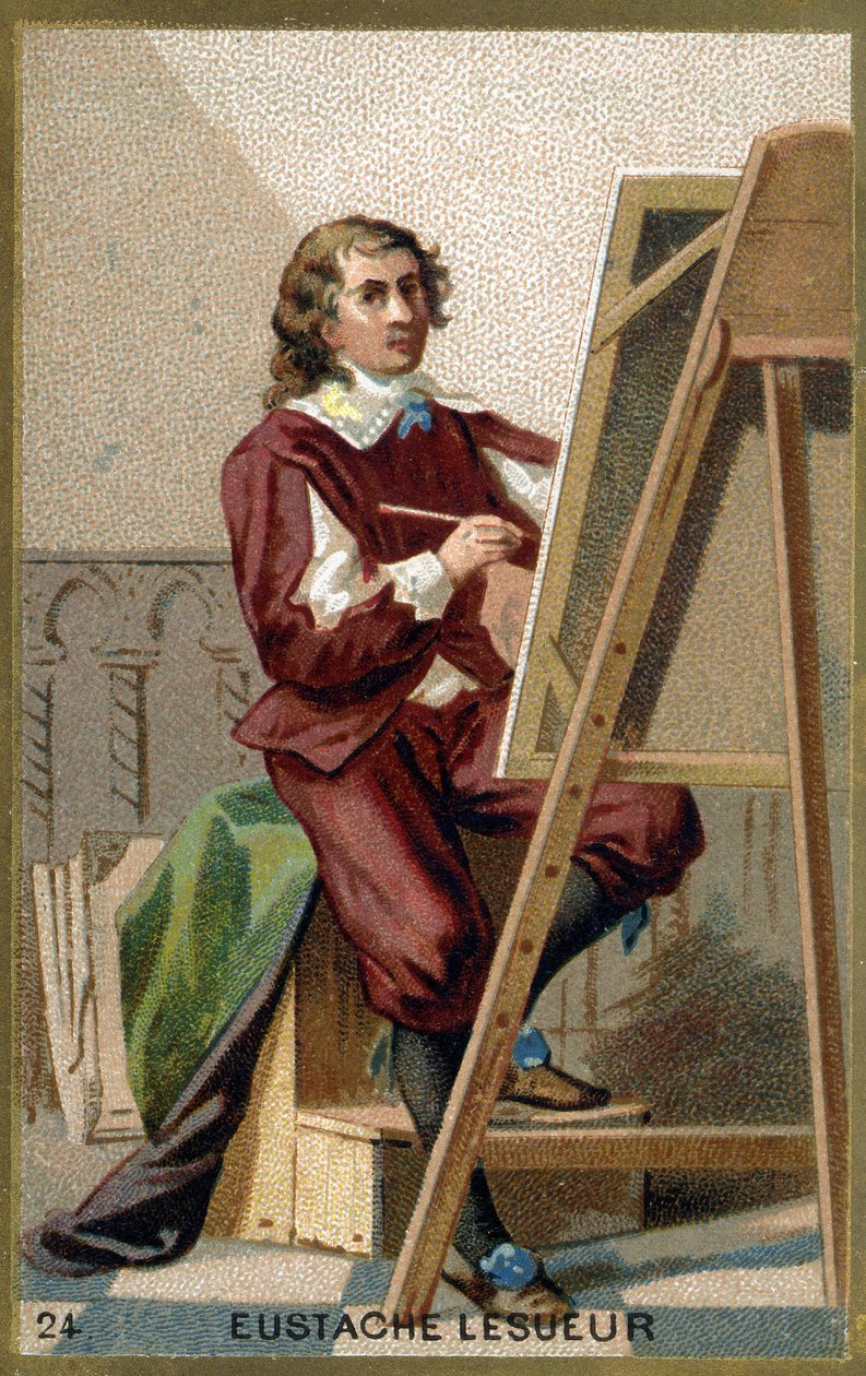 Eustache Le Sueur (1617 - 1655) का पोर्ट्रेट, फ्रांसीसी चित्रकार, डिजाइनर और डेकोरेटर। 19 वीं शताब्दी की क्रोमोलिथोग्राफी। द्वारा अज्ञात कलाकार