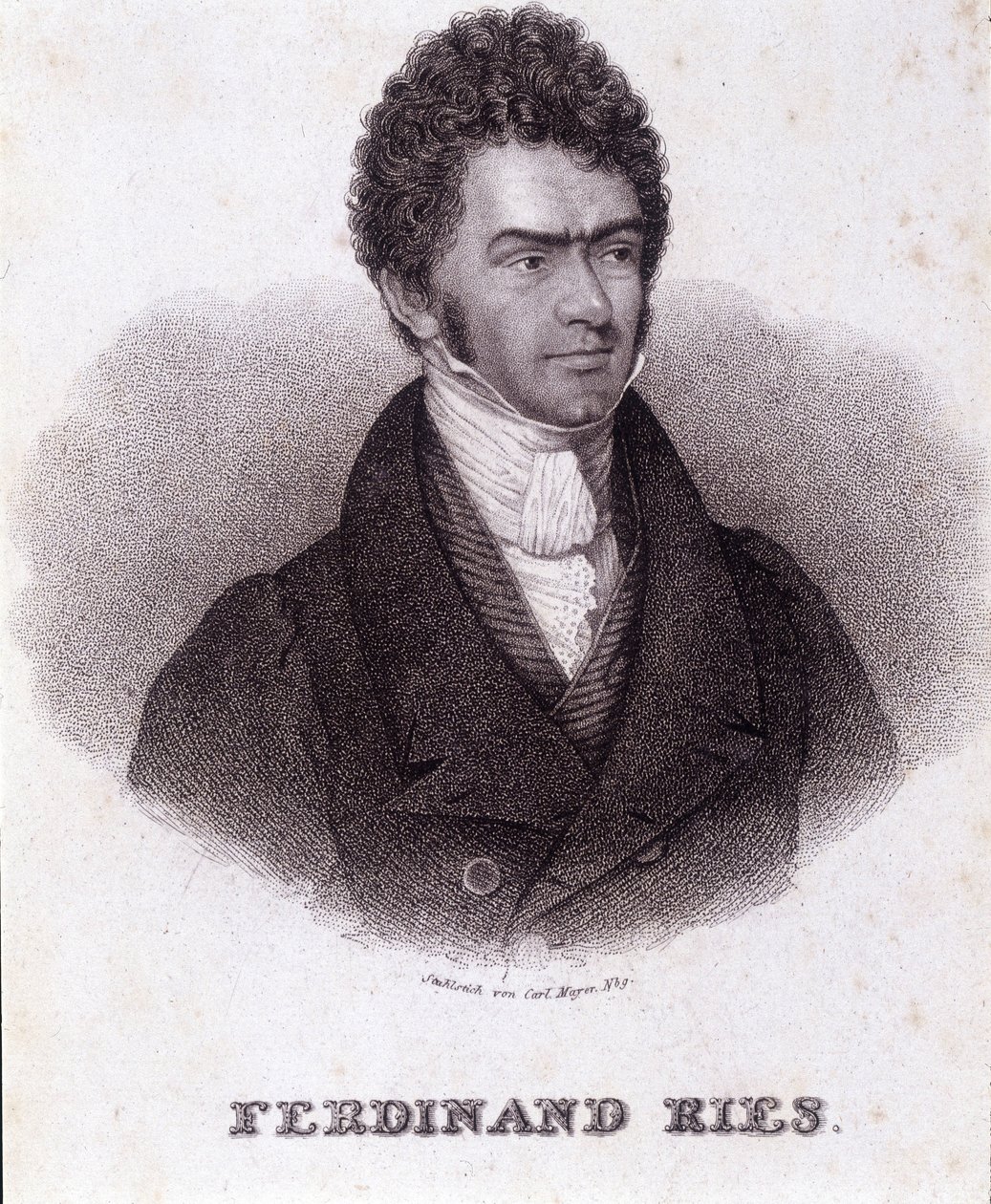 फर्डिनेंड रीस का पोर्ट्रेट (1784 - 1838) जर्मन संगीतकार और पियानोवादक। 19वीं सदी की नक्काशी। द्वारा अज्ञात कलाकार